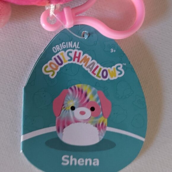 NWT 3.5" Shena Pink Tye Die Dog Purse Clip Squishmallows Fuzzy Puppy Rainbow NEW - Picture 5 of 7